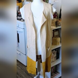 PHO Sleeveless Midi Vest Size OS midi-length sleeveless vest in cream/Mustard